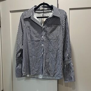 Commense Black and White Striped Blouse